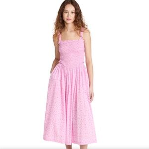 436. TACH Clothing Amelie Voile Cotton Midi Dress Pink Floral $205 NWT Large